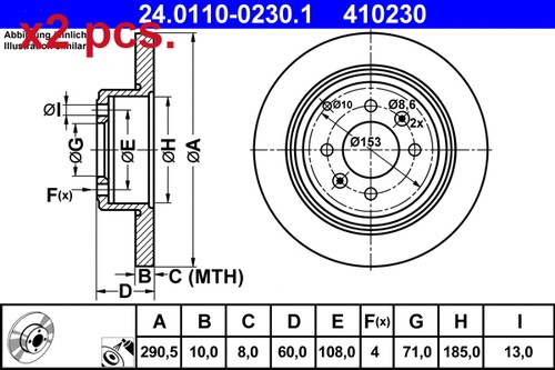 Pcs rear brake disc - x2,