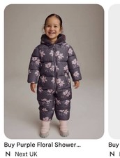 NEXT Baby Girl Purple Flower Shower Resistant Snowsuit 18-24 Months NEW BNWT
