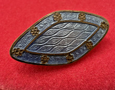 Antique 1920s Blue Enamel Over Brass Brooch Pin - 1 Inch - Flowers & Waves