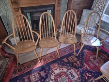 4 Ercol Quaker Chairs Blue Label Blonde Including 2 Carvers