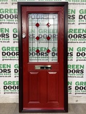 RED COMPOSITE FRONT DOOR COLOURED LEADED GLASS EXTERNAL EXTERIOR DOUBLE GLAZED