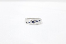 9ct White Gold Sapphire & Diamond Shaped Half Eternity Ring Size L 2g - 0157009B