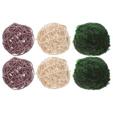  6 Pcs Hand-woven Decorative Balls Natural Rattan Decorations Rustic
