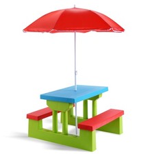 Costway Kids Picnic Table Set Indoor & Outdoor Picnic Table and Benches-Red