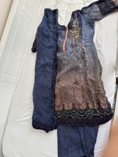 Blue Indian 3 Piece Salwar Kameez and Dupatta Set Uk Size 14