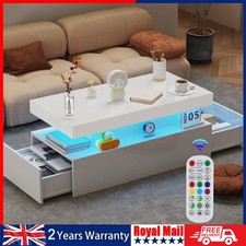 High Gloss LED Coffee Table With Storage Wooden 2 Drawer Living Room Furniture