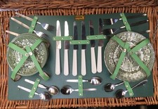 PICNIC wicker HAMPER 6person complete inclu bone china Royal Tudor Ware, cutlery