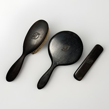 Vintage Real Ebony Dressing Table Set Mirror Hairbrush Clothes Brush England