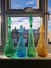 Empoli glass genie bottles x 4. 1960s/70s MCM Vintage Retro Decanters 