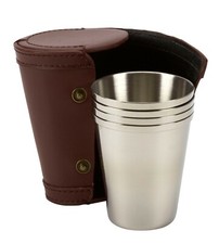 Luxury leather case stainless steel tumblers/ tot cups for shooting golf fishing