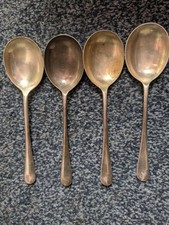 Four Vintage Elkington Plate Soup Spoons, Silver Plated