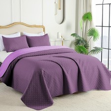 3 Pcs Quilted Bedspread Set Embossed Bed Cover Throw Single Double King Bedding