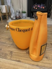 Veuve Clicquot French Champagne Ice Bucket Orange Acrylic w/ Handle + Jacket