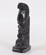 Haida Argillite Totem Pole Whale and Wolf Early 20th Century NWC