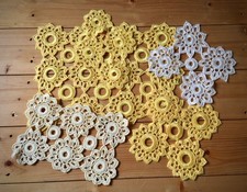 5 x vintage hand crochet yellow cotton/ acrylic doilies good sizes