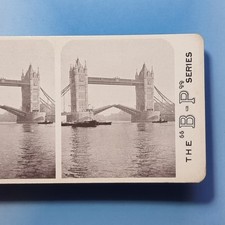 London Stereoview 3D C1900 Tower Bridge Barges & Steam Tug England