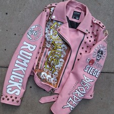 Punk PVC Jacket Hand Painted with Studs.  Rumkicks. Buisness. Disorder 