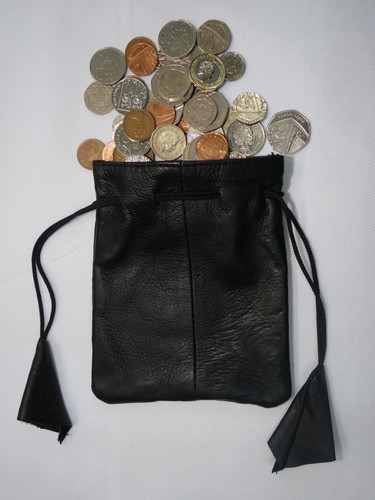 Soft leather drawstring pouch - soft,