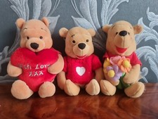 Set Of 3 Winnie The Pooh Beanie Plush Hearts Flowers