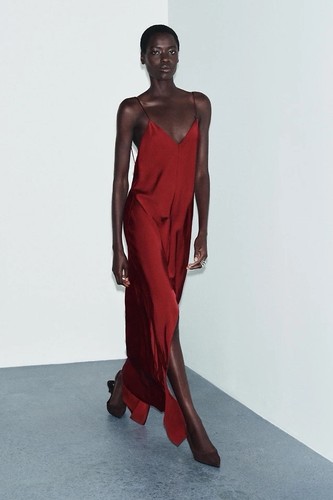 Zara red backless satin - red,
