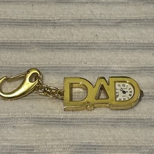 Gold Tone Metal DAD Key Ring Watch  Pierre Gordni + Chain & Clip - New Battery