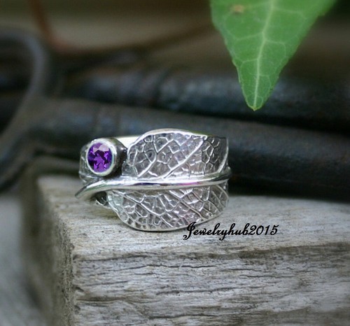 Amethyst leaf ring 925 - amethyst,