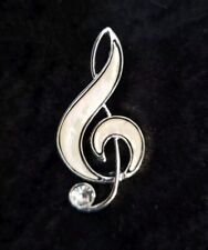 Treble Clef Note Brooch Music Musical Silver Tone Vintage Inspired Pearlescent 