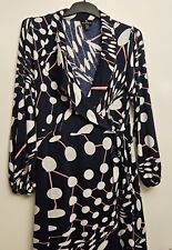 Marble Wrap Over Spot Design Dress UK Size 12- Navy White Pink