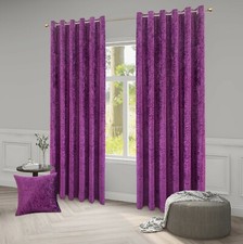 ROOEE Luxury Crushed Velvet Curtains PAIR Fully Lined Eyelet Ring Top Ready Made
