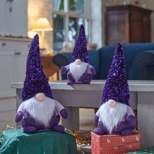 Christmas Freestanding GlamJonk Gonk Nordic Gnome Lilac Sparkling Hat 30cm Tall