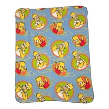 Vtg 90s 2000s Y2K The Simpsons Bart & Homer Fleece Blanket Throw 44.5”x 57”
