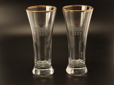 Vintage Tuborg Pilsner Beer Glasses  0.25 Ltr Gold Rim and Logo X2