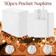 50pcs White Linen Paper Napkin Cutlery Pouch Disposable Serviettes Wedding Party