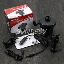 UK ELECTRIC AIR PUMP 12v 240v BATTERY MAINS PLUG FOOT AIR BED BLOW UP
