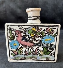 Antique Persian Qajar Hand Painted Iznik Pottery Flask Vase