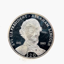 2000 Liberia  $20 Dollar Abraham Lincoln .999 Silver Proof Coin #2 40mm 20 Grams
