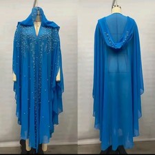 Thin Hooded Cloak Abaya Women Muslim Bling Diamond Pearl Party Dress Clothes UK