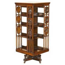 EXTRA LARGE UNIQUE ANTIQUE VICTORIAN ART NOUVEAU HAND CARVED REVOLVING BOOKCASE