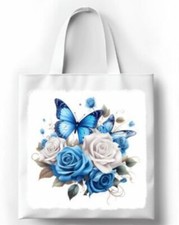 Custom Printed Blue Butterfly White Tote Bag