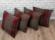 22" (56cm) 4 x Red Check Wool Feel Cushion Covers With/Without Cushions