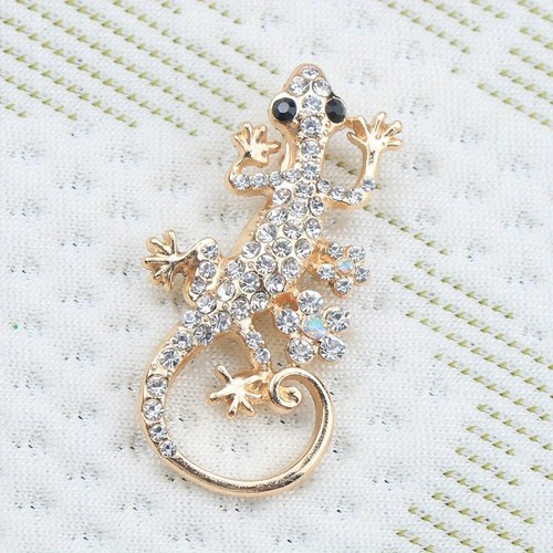Gold lizard brooch - gold,
