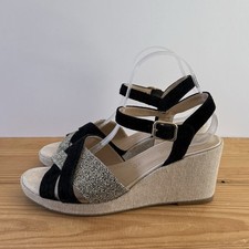 M&S Footglove shoes size 6.5 wide fit black suede straps wedge heel