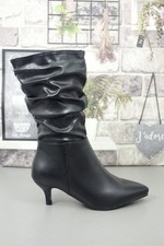 womens kitten heel mid calf boots ruched zip pointed toe shoes size new slouch