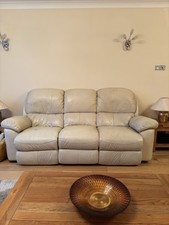 Free 3 Seater Electric Recliner Cream Leather Sofa