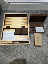 Crafted Wood Set Backgammon Board Game New in Box + Dominos Card Linea Games Set