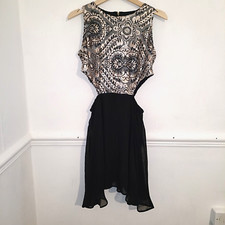Atmosphere Womens Dress Black Gold Size UK 12 Sequin Cutout Evening Occasion