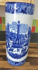 Blue White Townscape Design Vintage Modern Stick Umbrella Stand Ceramic Round