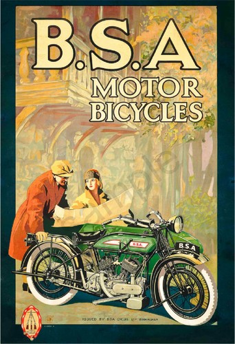 Vintage poster bsa motorbike - vintage,
