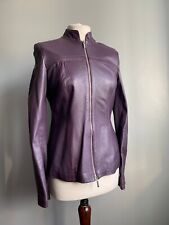 KAREN MILLEN purple leather jacket BIKER RACER 10 8 slim sexy fit short soft