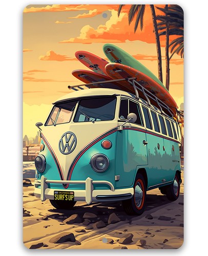 Metal sign surf van great - van,